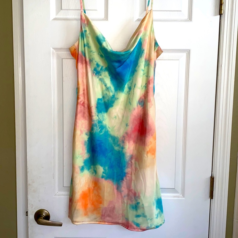 Sage Collective Spaghetti Strap Tie Dye Mid Thigh Dress